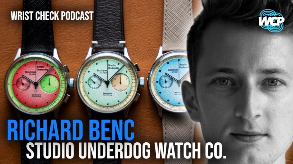 Richard Benc, founder of Studio Underd0g, sits between Perri and Rashawn on the Wrist Check Podcast set, discussing independent watchmaking and creative design.