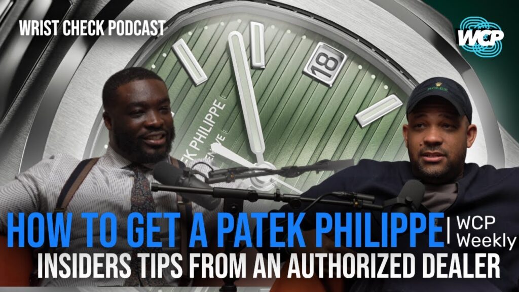 Rashawn and Perri recording the Wrist Check Podcast, discussing how collectors can get allocated a Patek Philippe watch from an authorized dealer.